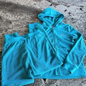 Juicy Couture Blue Velour Hoodie and Shorts Set
